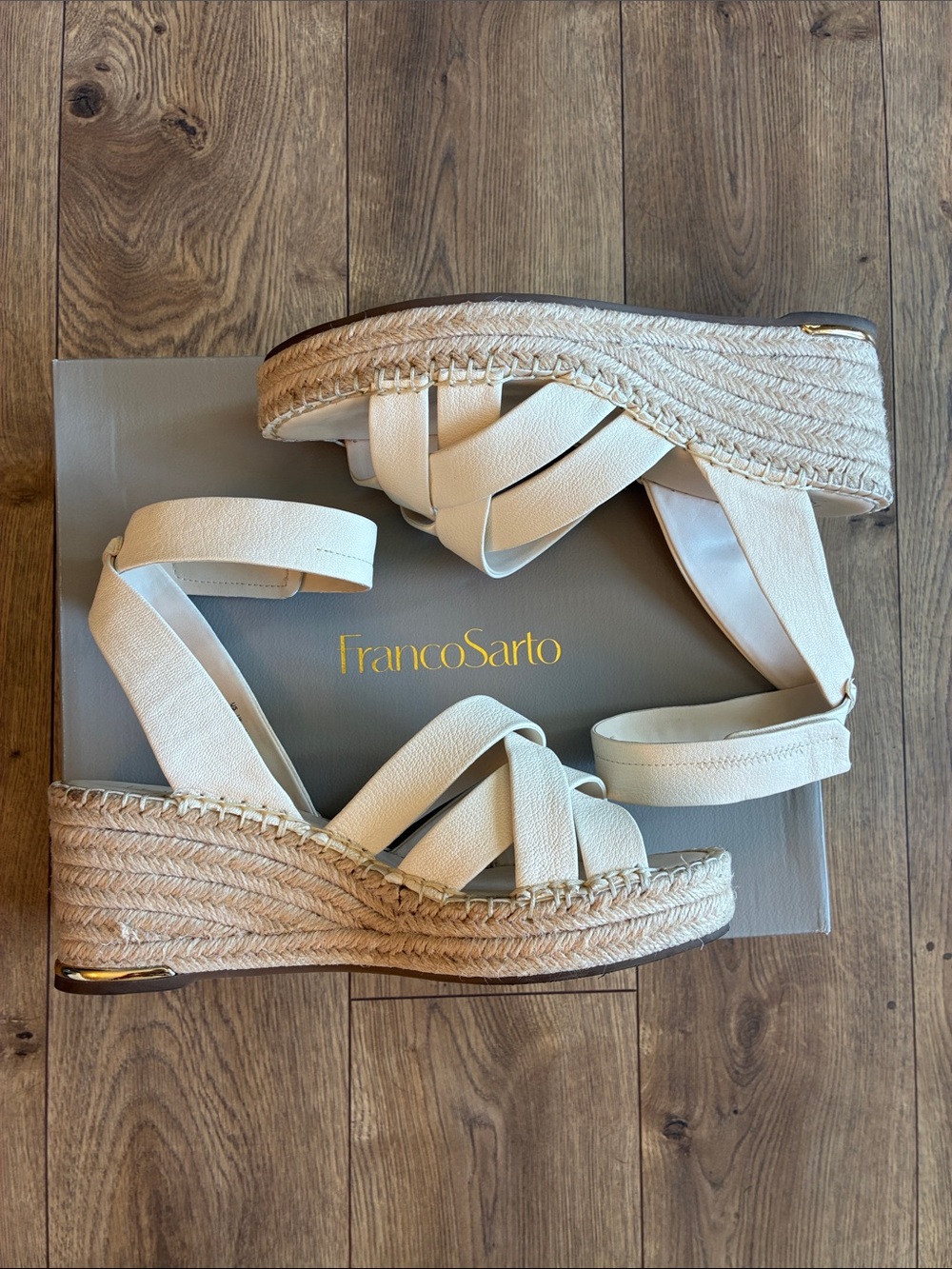 Franco Sarto Cream Espadrille Platform Wedge Sandals | box included